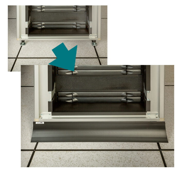 AisleLok Under Rack Gap Panel Before and After installation