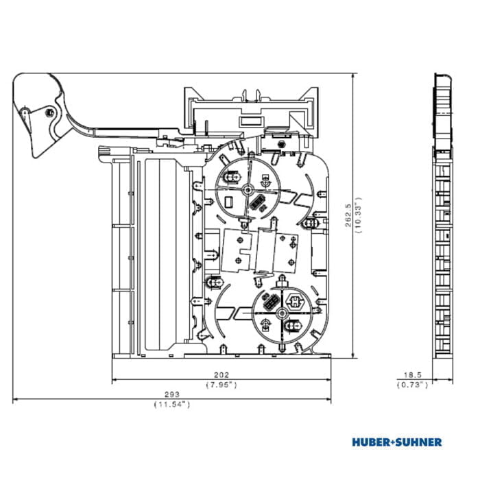 HUBER+SUHNER Right Handed Transition Tray Technical Drawing