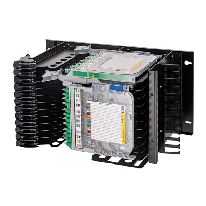 HUBER+SUHNER LiSA Fibre Trays in LiSA Chassis